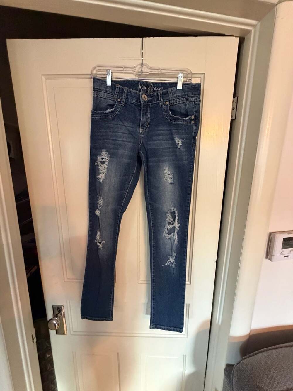 Arya Jeans Juniors Distressed Embroidered Back Pocket Skinny Jeans Size 7/8